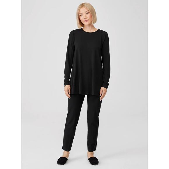 Eileen Fisher Large Stretch Crepe Slim Ankle Pants Black EETK - Picture 3 of 11